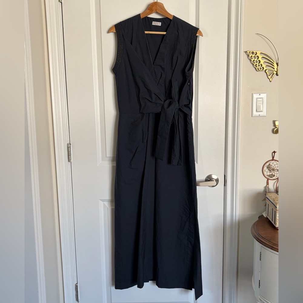 Brunello Cucinelli Maxi Tie-Waist Dress w/ Monilli
